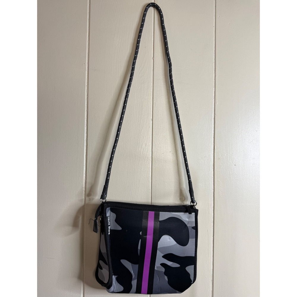 Haute Shore‎ Crossbody Bag Women's Camo Print Purple Stripe Neoprene